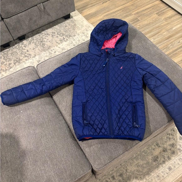 Girls Nautica Blue and Pink Puffer Jacket - Picture 1 of 6